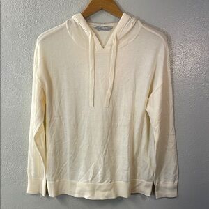 Cashmere Blend Hoodie Womens Small Ivory Long Sleeve Soft Relaxed Cozy Knit Warm